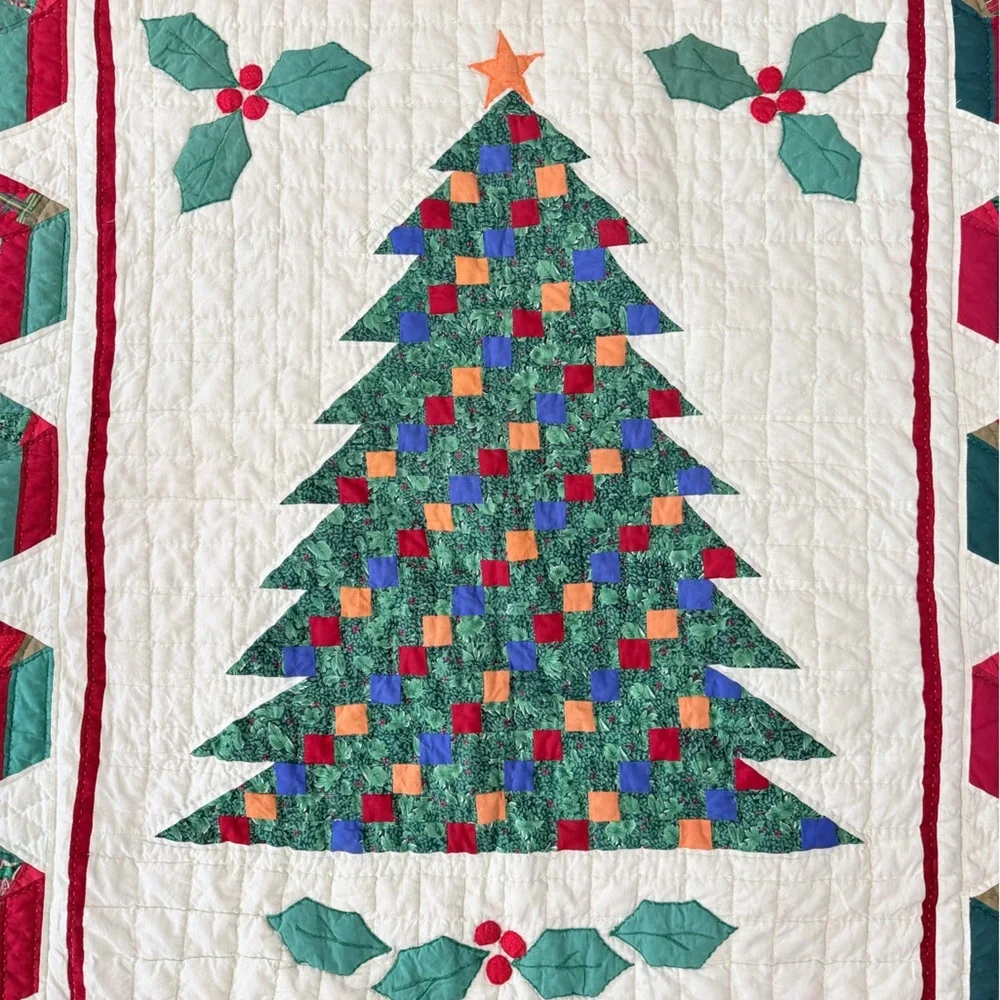 Vintage Christmas Tree Quilt HANDMADE Size 49x55 inches
